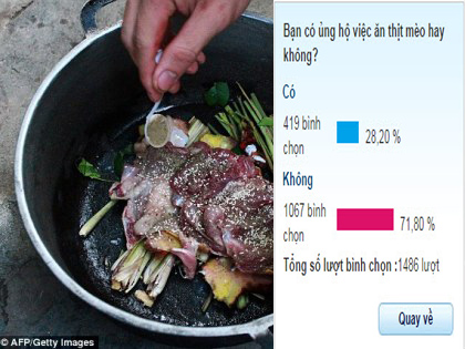 Đa số ủng hộ không ăn thịt mèo - Ảnh: AFP-TNO