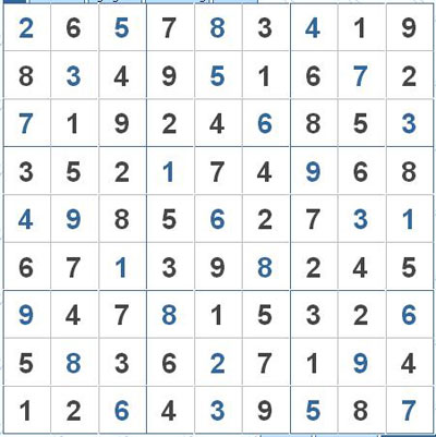 Mời các bạn thử sức với ô số Sudoku 2844 mức độ Khó 1