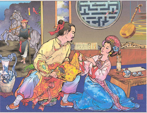 Hoàng hậu Ngọc Hân và vua Quang Trung (Tranh Vi Vi - Nguồn: Văn hóa Việt - e-cadao.com) d