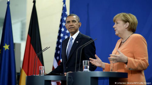 Tổng thống Mỹ Barack Obama và thủ tướng Đức bà Angela Merkel - Ảnh: AFP