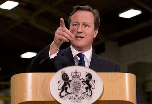 Thủ tướng Anh David Cameron phát biểu tại Trụ sở chính JCB ở Rocester, Anh  vào hôm qua 28.11 - Ảnh: AFP