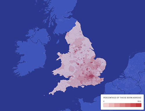 Mật độ người nước ngoài sinh sống tại Anh quốc - Ảnh: The Telegraph