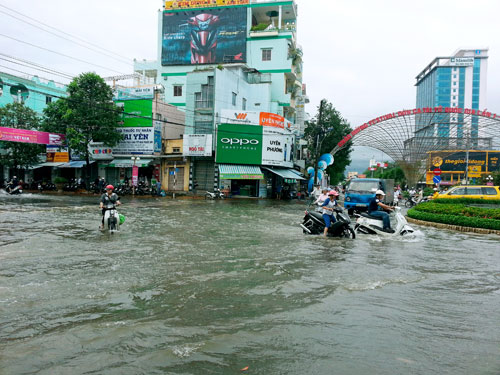 Anh 7: Đường phố Bạc Liêu thành sông sau cơn mưa lớn