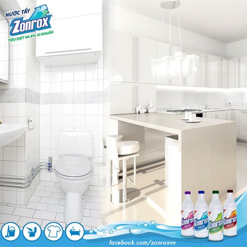 Zonrox tẩy rửa diệt khuẩn đa năng mọi bề mặt với mùi hương dễ chịu