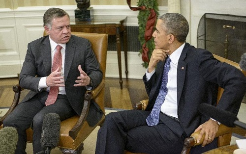 Tổng thống Obama và Vua Abdullah II trong cuộc hội đàm ở Nhà trắng 5.12 - Ảnh: AFP