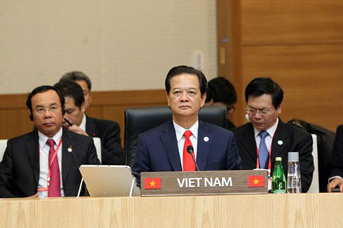 Thủ tướng Nguyễn Tấn Dũng phát biểu tại Hội nghị Cấp cao kỷ niệm 25 năm quan hệ Đối thoại ASEAN-Hàn Quốc - Ảnh: VGP/Nhật Bắc