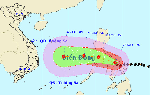 Bản đồ dự báo đường đi của bão Hagupit
