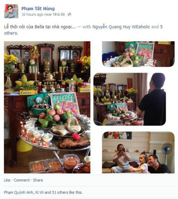 Dù không góp mặt trong các bức ảnh nhưng ông ngoại bé Tuệ Lâm cũng chia sẻ về ngày thôi nôi của cháu gái trên trang Facebook cá nhân