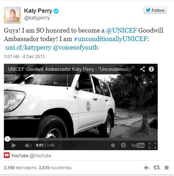 Katy Perry chia sẻ thông tin trên Twitter