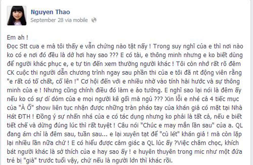 Phát ngôn sốc nhất tuần: Trấn Thành và đàn chị Thanh Thảo Hugo khẩu chiến trên Facebook 1