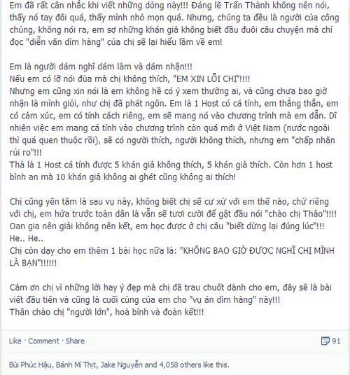 Phát ngôn sốc nhất tuần: Trấn Thành và đàn chị Thanh Thảo Hugo khẩu chiến trên Facebook 5