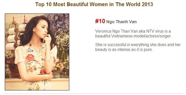 Phần giới thiệu về Ngô Thanh Vân được đăng tải trên trang web, những lời có cánh được dành cho nữ diễn viên xinh đẹp của Việt Nam