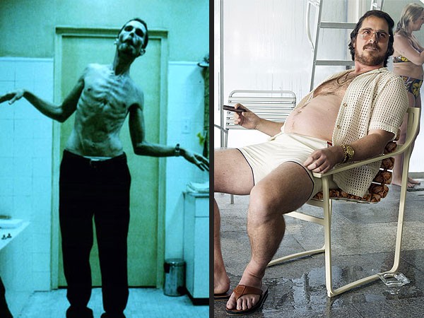 Christian Bale trong phim The Machinist (2004) và American Hustle (2013)