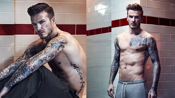 Beckham cởi áo, khoe hình xăm 