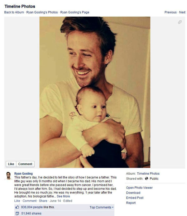 Ryan Gosling giả lừa triệu người trên Facebook 1