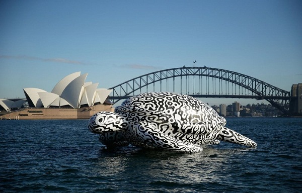 Ngày 15.8 vừa qua, tại cầu cảng Sydney (Úc), du khách đã có dịp được ngắm nhìn chú rùa trắng đen khổng lồ đang du ngoạn trên mặt nước. Rùa trắng đen khổng lồ này có tên là Alpha đã chu du qua nhiều địa điểm trong thành phố như đi qua nhà hát Opera, luồn dưới cầu cảng Sydney và tiến đến vịnh Cockle. Được biết, rùa khổng lồ Alpha sẽ ở Sydney trong vòng 1 tháng trước khi chu du ở nước khác