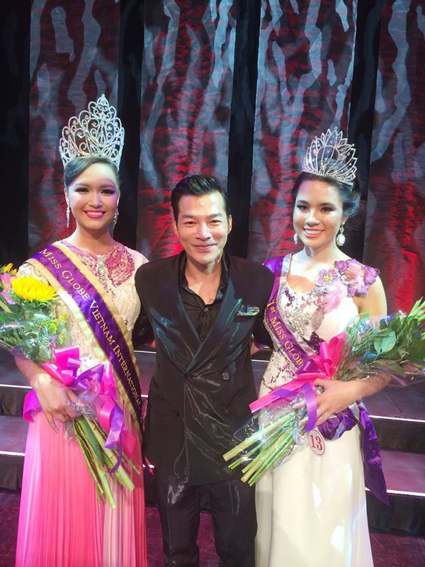 Trần Bảo Sơn chụp ảnh lưu niệm với Victoria Thúy Vy - Miss Globe International Vietnam - US 2014