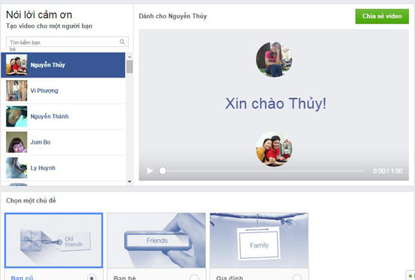 Giao diện ứng dụng Say Thanks trên Facebook - Ảnh chụp màn hình Facebook