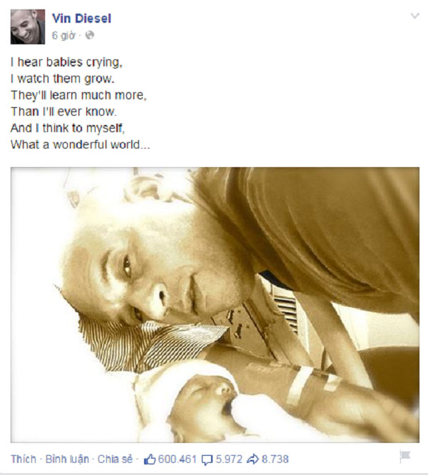 Vin Diesel chào đón đứa con thứ 3 ra đời 1