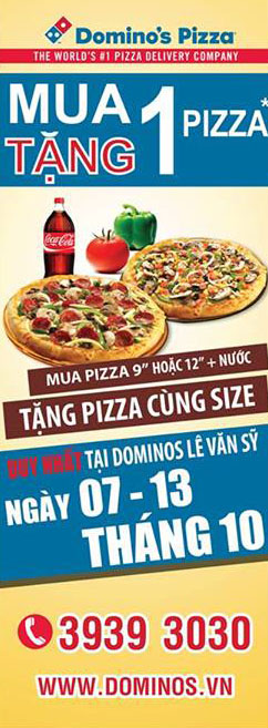 Megaweek (07 - 13/10): Mua 1 pizza tặng 1 pizza tại Domino's Pizza L&ecirc; Văn Sỹ v&agrave; Minh Phụng 1