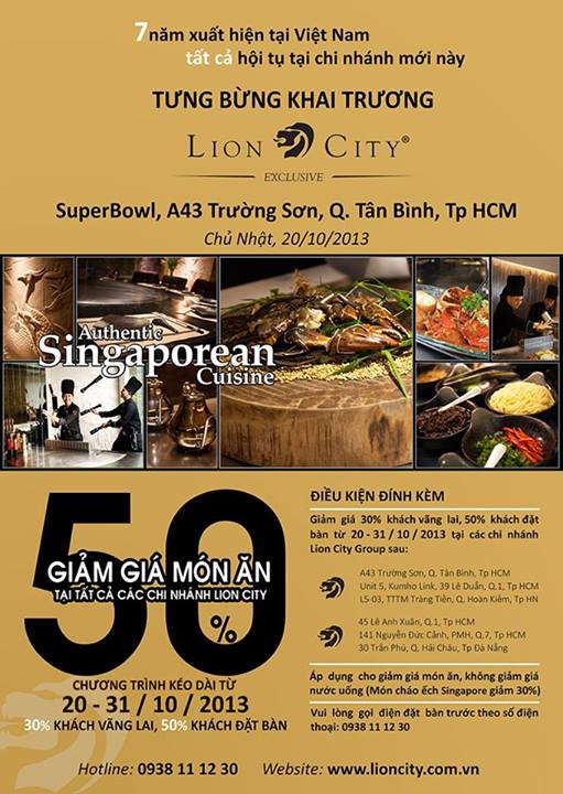 Giảm giá 50% cho món ăn khi đặt bàn tại chuỗi nhà hàng Lion City 1