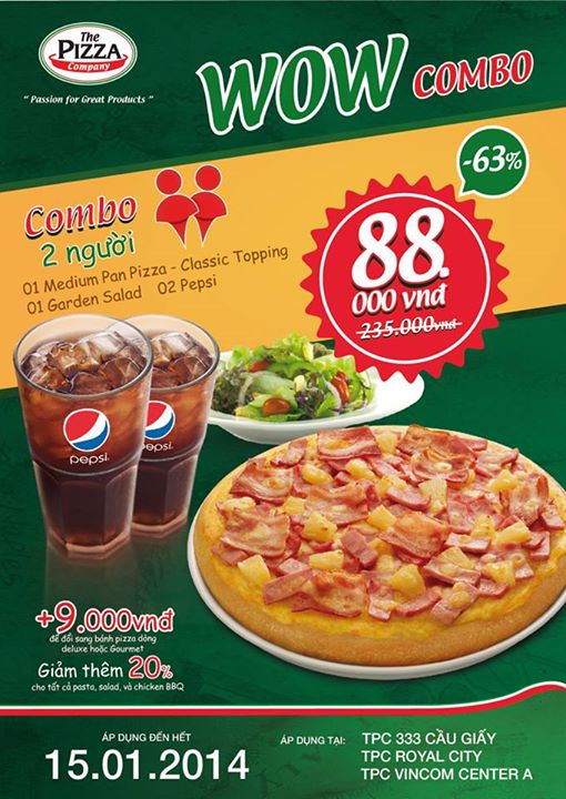 Wow Combo: Phần ăn dành cho 2 người chỉ còn 88.000đ tại The Pizza Company 1