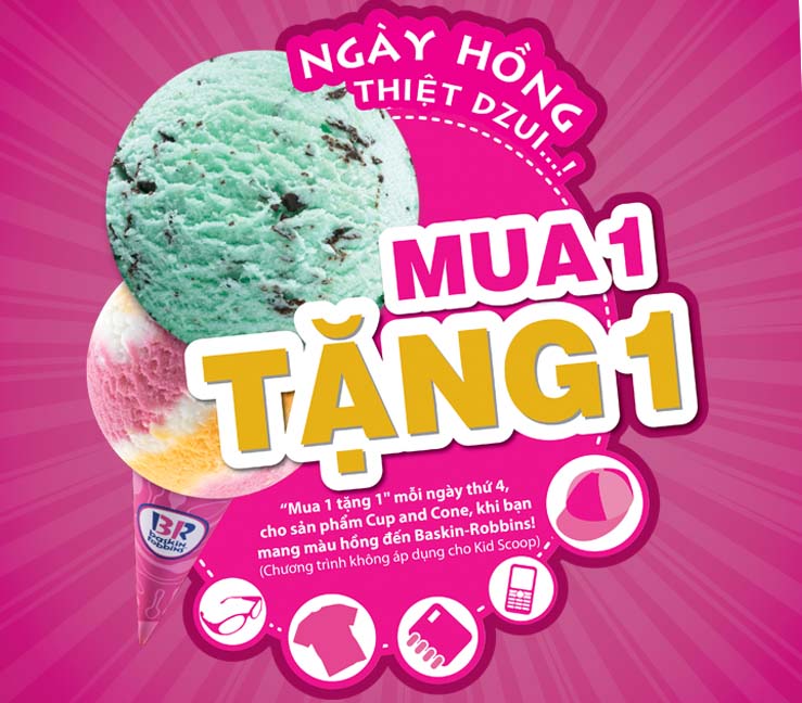 Ngày Hồng - Pink Day thứ Tư hàng tuần tại Baskin Robbins với ưu đãi Mua 1 tặng 1 1