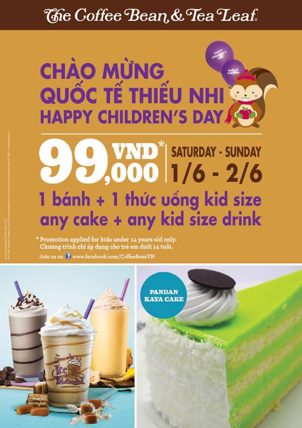 Mừng Quốc tế Thiếu nhi: Combo gồm 1 bánh và 1 thức uống Kid size chỉ còn 99.000đ tại Coffee Bean & Teal Leaf 1