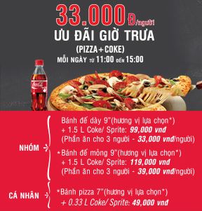 Ưu đãi giờ trưa tại Domino's Pizza: phần ăn Pizza + Coke chỉ còn 33.000đ/người 1