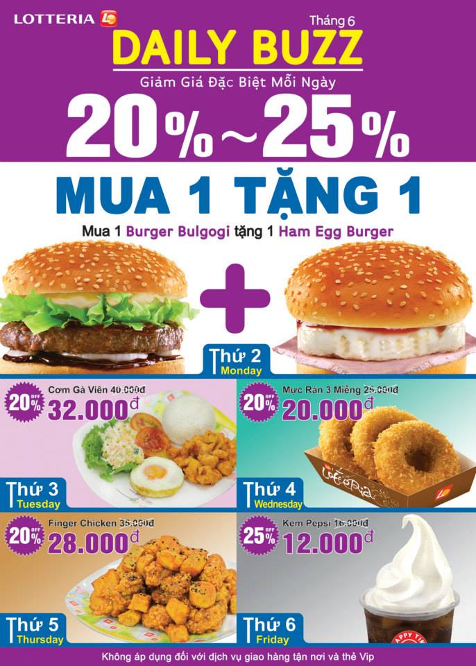 Chương trình giảm giá đặc biệt mỗi ngày 'Daily Buzz' tháng 06.2013 tại Lotteria 1