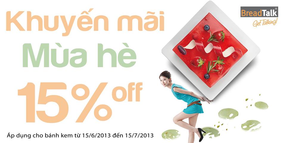 Giảm ngay 15% khi mua sản phẩm bánh kem ổ tại tất cả cửa hàng BreadTalk từ ngày 15/06 đến 15/07 1