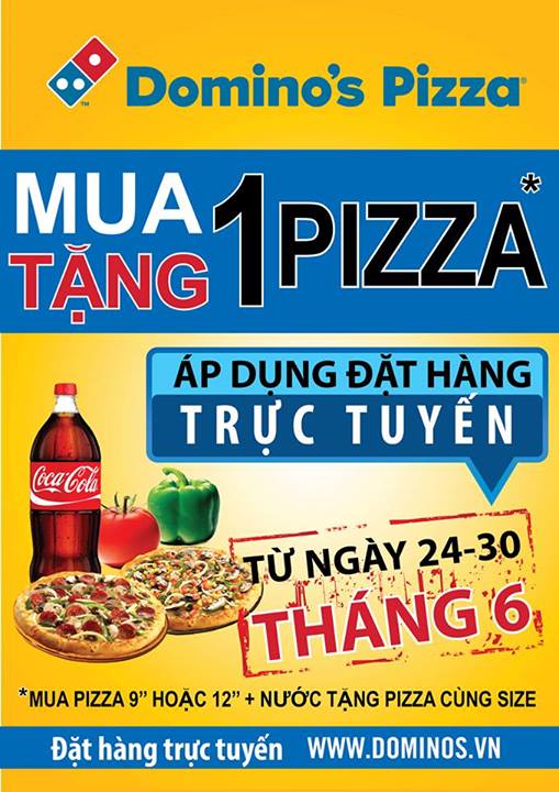 Megaweek: Mua 1 tặng 1 khi đặt pizza trực tuyết tại www.dominos.vn từ 24 - 30/06 1