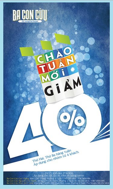 Chào tuần mới: Giảm giá trực tiếp 40% tại chuỗi nhà hàng Ba Con Cừu vào thứ Hai, thứ Ba hàng tuần 1