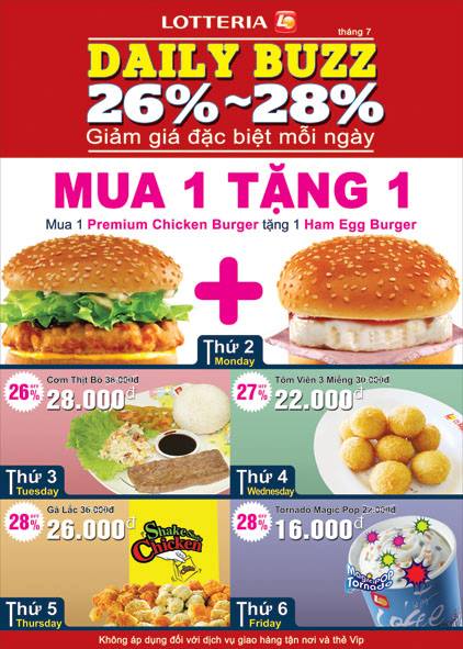 Chương trình giảm giá đặc biệt mỗi ngày 'Daily Buzz' tháng 07.2013 tại Lotteria 1