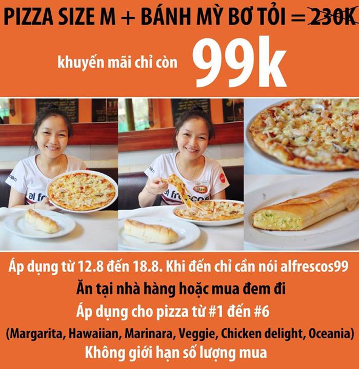 Combo pizza size M + bánh mì bơ tỏi chỉ còn 99.000đ tại Al Fresco's 1