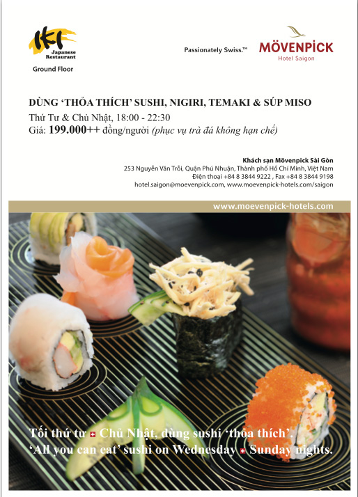 Dùng thỏa thích sushi, nigiri, temaki và súp miso chỉ với 199.000đ tại khách sạn Movenpick 1