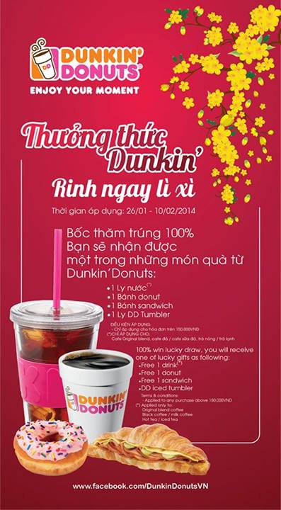 Thưởng thức Dunkin', Rinh ngay lì xì: Bốc thăm trúng thưởng 100% tại Dunkin' Donuts 1