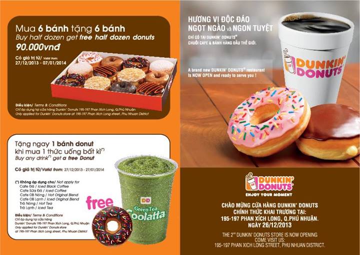 Khuyến mãi 'Mua 6 bánh donuts tặng 6 bánh donuts' nhân dịp khai trương chi nhánh Dunkin' Donuts 195 - 197 Phan Xích Long 1