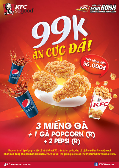 KFC giới thiệu chương trình khuyến mãi “99K – Ăn cực đã” dành cho 2 người 1