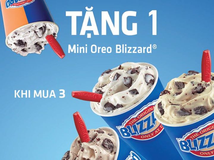 Ưu đãi Mua 3 ly Blizzard bất kỳ được tặng 1 mini Oreo Blizzard tại Dairy Queen từ 21.3 đến 12.4 1