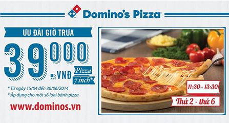 Ưu đãi giờ trưa: Bánh pizza 7' chỉ còn 39.000đ từ 11h30 đến 1h30 trưa tại Domino's Pizza 1