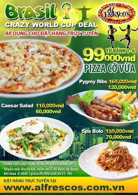 Brasil World Cup Deal: Đặt bánh pizza online cỡ vừa chỉ 99.000đ/cái tại Al Fresco's  1