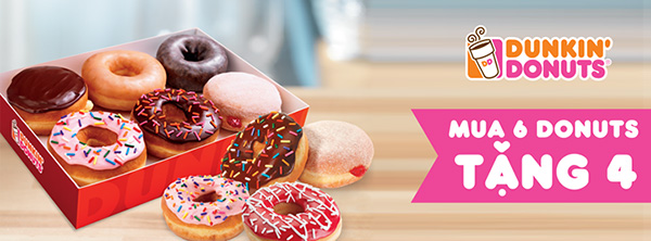 Thưởng thức m&ugrave;a h&egrave; ngọt ng&agrave;o c&ugrave;ng Dunkin' Donuts với ưu đ&atilde;i Mua 6 b&aacute;nh tặng 4 b&aacute;nh từ 9.5 - 4.6.2015