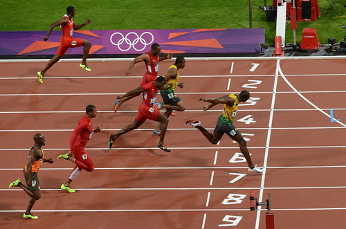Usain Bolt giành huy chương vàng cự ly 100m tại Olympic 2012