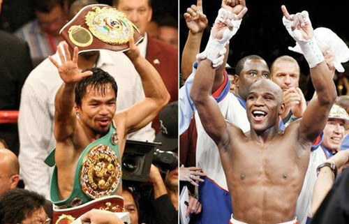 Manny Pacquiao (trái) và Floyd Mayweather