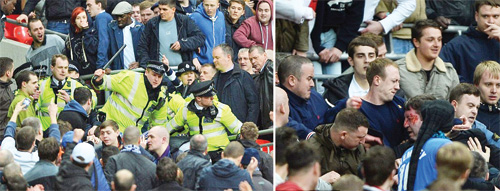 Hình ảnh bạo lực trên khán đài sân Wembley
