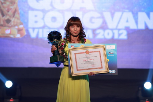 Quốc Anh và Kiều Trinh giành danh hiệu Quả bóng vàng Việt Nam 2012-2