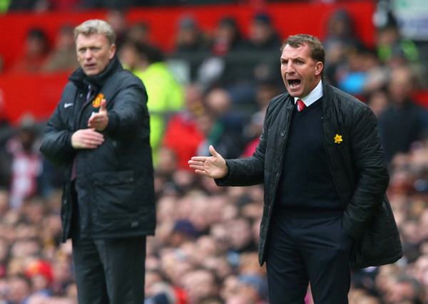 HLV Brendan Rodgers của Liverpool (phải) và David Moyes của M.U