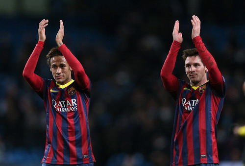 Neymar và Lionel Messi của Barcelona