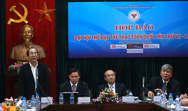 Giám đốc Sở VH-TT-DL Nam Định Đỗ Thanh Xuân phát biểu tại cuộc họp báo về Đại hội TDTT toàn quốc - Ảnh: Ngô Nguyễn